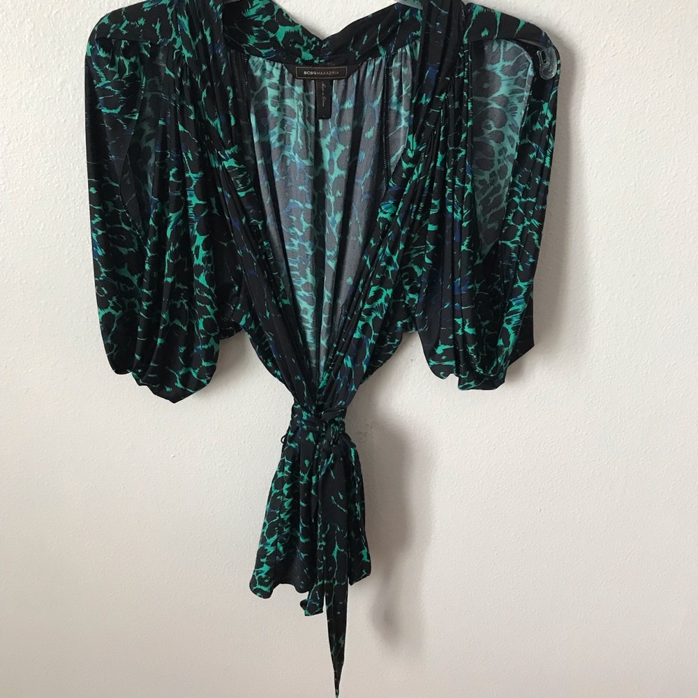 BCBGMaxAzria Cold Shoulder Wrap Blouse Women's L